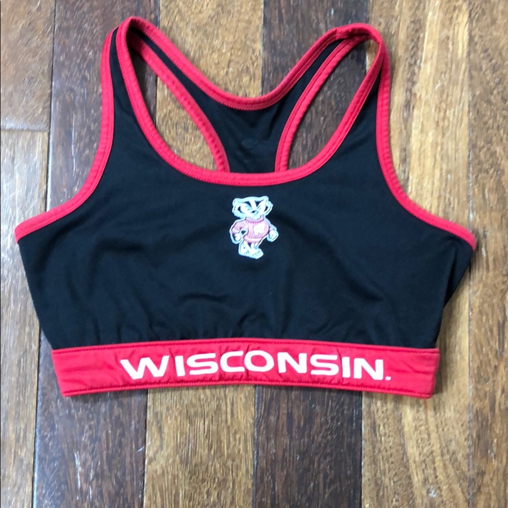 Wisconsin Women's Black and Red Sports Bra
